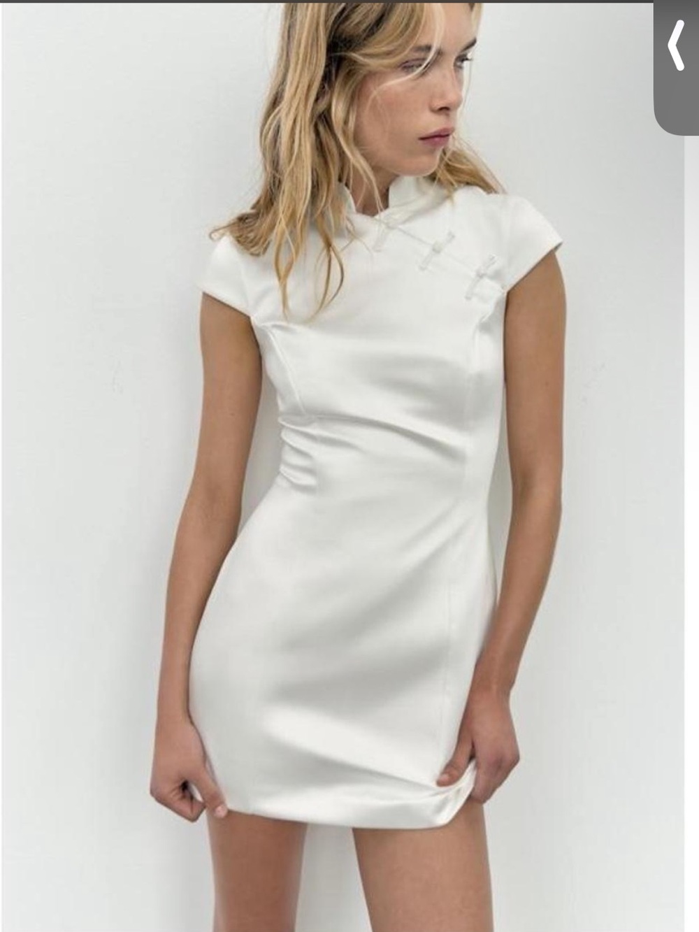 Zara White Cap-Sleeve Mini Dress with Mandarin Collar